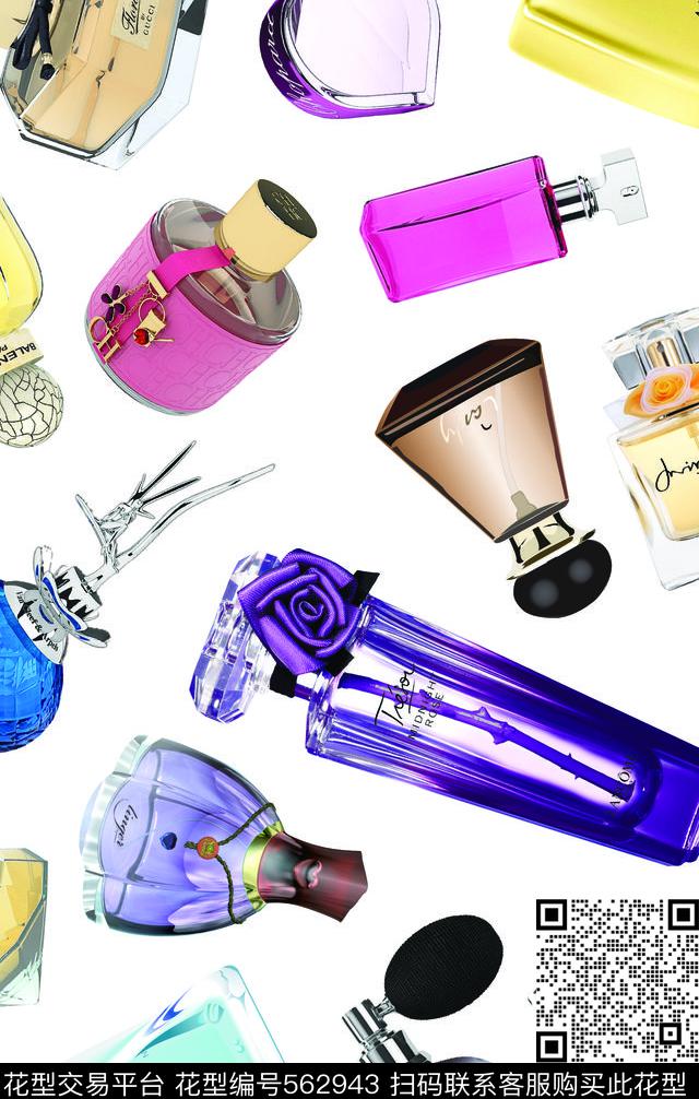 流行时尚各色香水瓶数码印花华亿平台下载（图片编号: 562943） - 瓦栏（Walan）