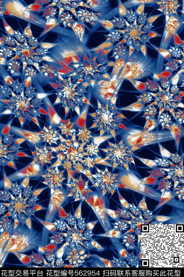 复古数码科技笔刷花卉数码印花华亿平台下载（图片编号: 562954） - 瓦栏（Walan）