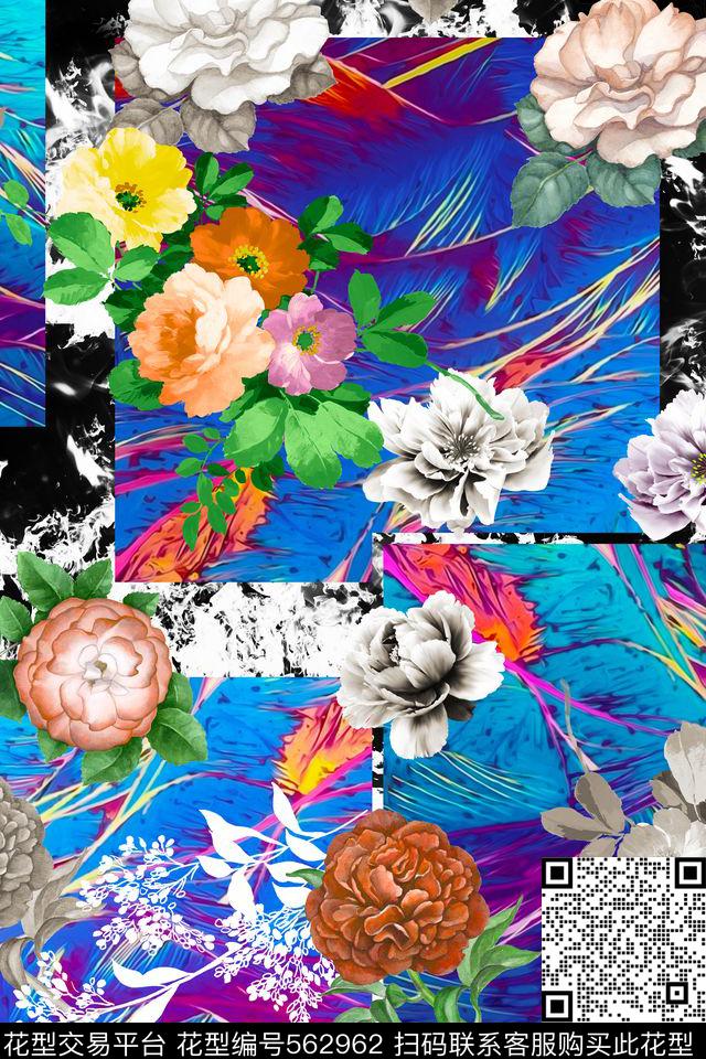 花卉几何立体数码印花华亿平台下载（图片编号: 562962） - 瓦栏（Walan）