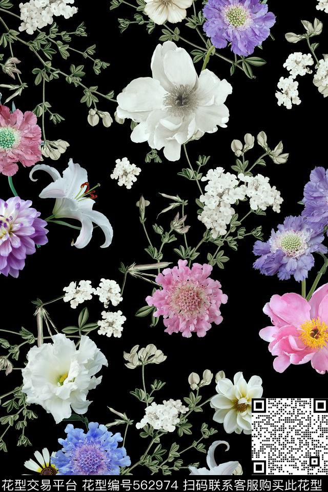 花卉纯色底百合数码印花华亿平台下载（图片编号: 562974） - 瓦栏（Walan）