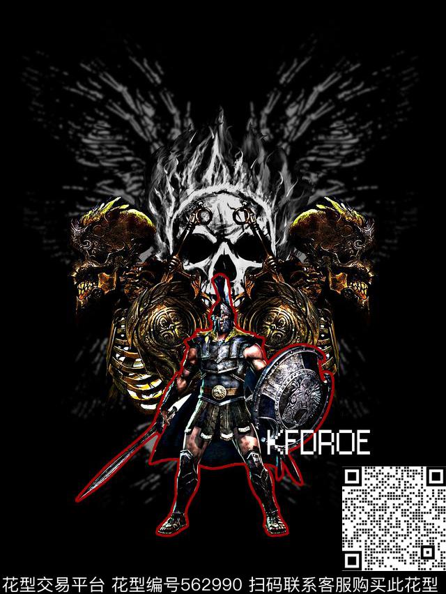 复古男装图案黄金骷髅头男装衬衫图案数码印花华亿平台下载（图片编号: 562990） - 瓦栏（Walan）