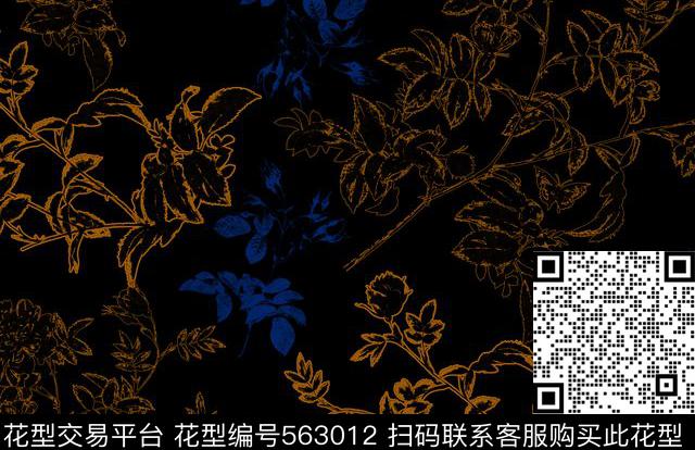 手绘花卉、月季手写传统印花华亿平台下载（图片编号: 563012） - 瓦栏（Walan）