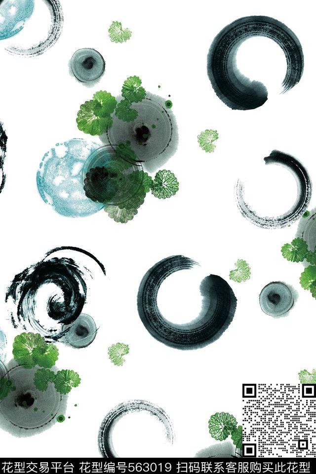 中国风丹青图案笔触数码印花华亿平台下载（图片编号: 563019） - 瓦栏（Walan）