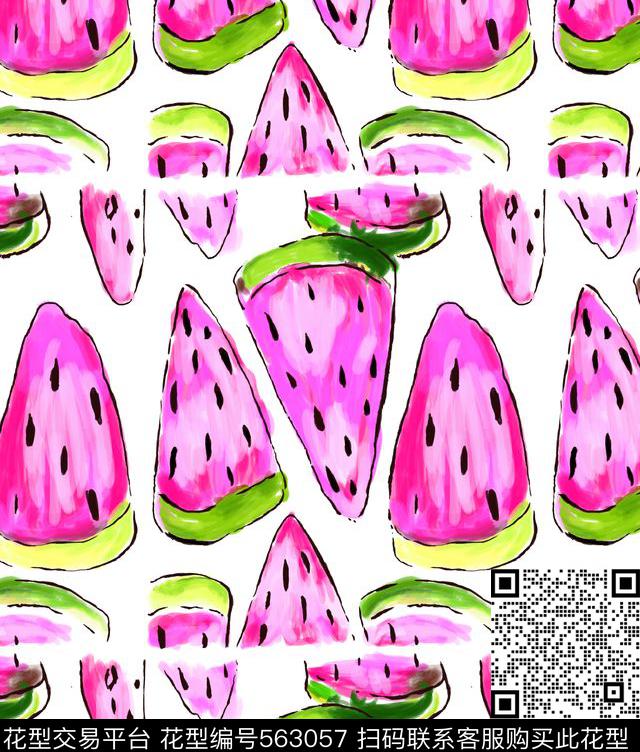 手绘风格手绘、水果、西瓜数码印花华亿平台下载（图片编号: 563057） - 瓦栏（Walan）