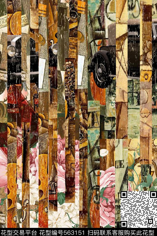 抽象大牌抽象女装油画花卉破碎效果数码印花华亿平台下载（图片编号: 563151） - 瓦栏（Walan）