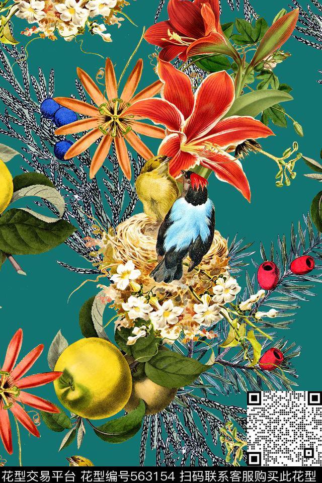 时尚手绘花卉数码印花华亿平台下载（图片编号: 563154） - 瓦栏（Walan）