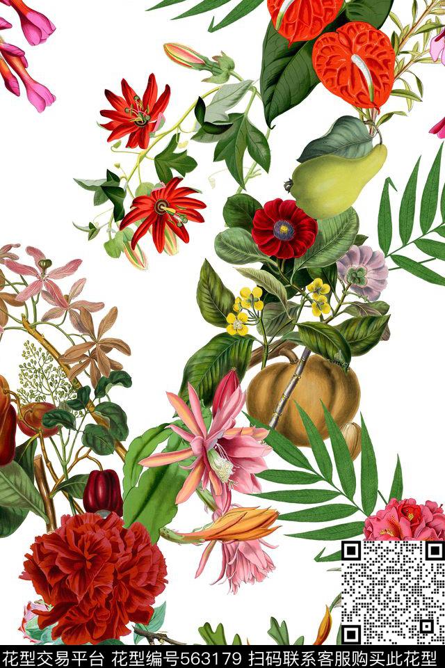 花卉热带华亿平台绿色植物数码印花华亿平台下载（图片编号: 563179） - 瓦栏（Walan）