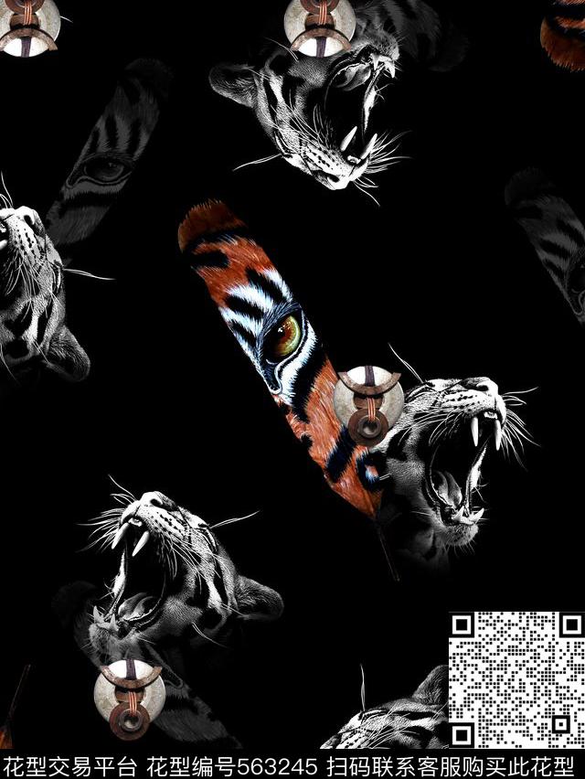 抽象男装图案羽毛老虎头数码印花华亿平台下载（图片编号: 563245） - 瓦栏（Walan）
