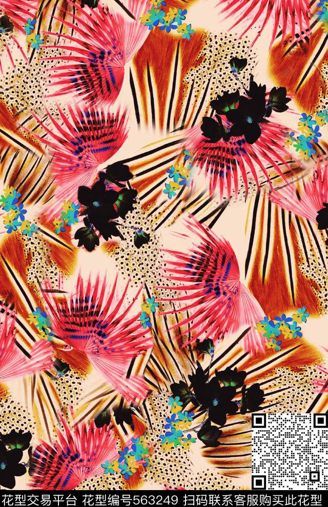 多元素拼接豹纹花朵数码印花华亿平台下载（图片编号: 563249） - 瓦栏（Walan）