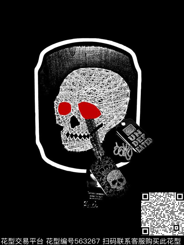 抽象男装图案骷髅头男装衬衫图案数码印花华亿平台下载（图片编号: 563267） - 瓦栏（Walan）