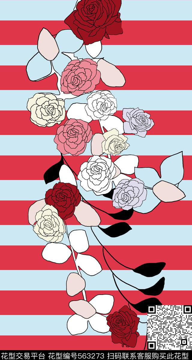 定位花卉条纹传统印花华亿平台下载（图片编号: 563273） - 瓦栏（Walan）