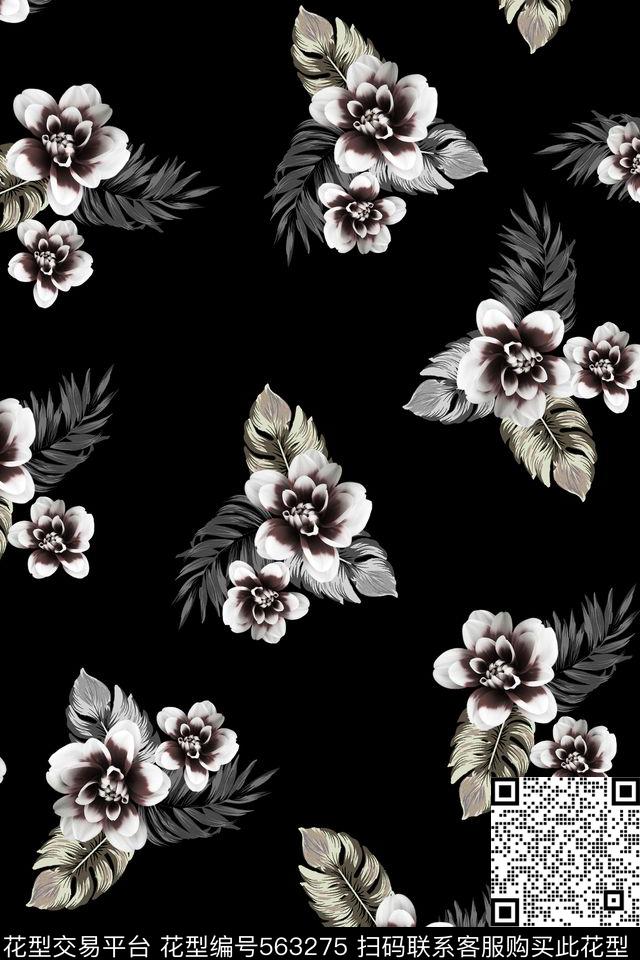 纯色底大花复古传统印花华亿平台下载（图片编号: 563275） - 瓦栏（Walan）