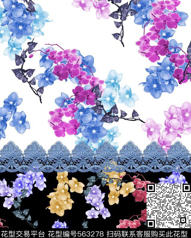 花卉定位蕾丝数码印花华亿平台下载（图片编号: 563278） - 瓦栏（Walan）