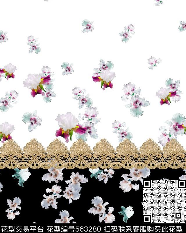 花卉定位蕾丝数码印花华亿平台下载（图片编号: 563280） - 瓦栏（Walan）