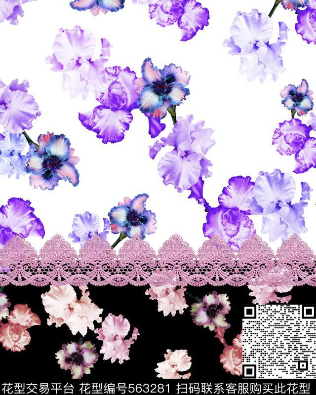 花卉定位蕾丝数码印花华亿平台下载（图片编号: 563281） - 瓦栏（Walan）