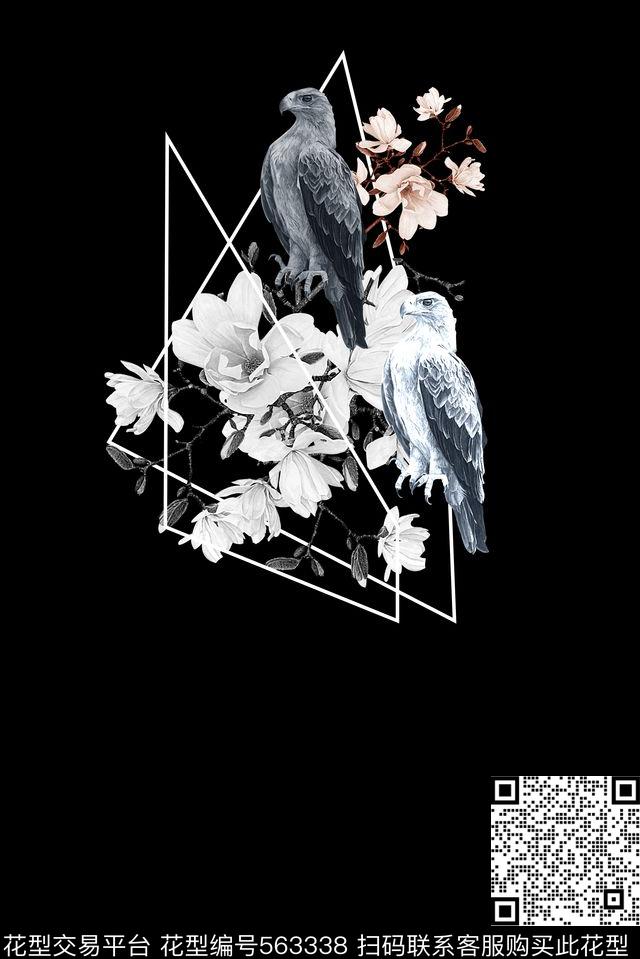 欧美大牌风格梅花黑白阴阳数码印花华亿平台下载（图片编号: 563338） - 瓦栏（Walan）