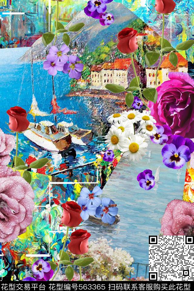 复古油画花卉风景建筑数码印花华亿平台下载（图片编号: 563365） - 瓦栏（Walan）