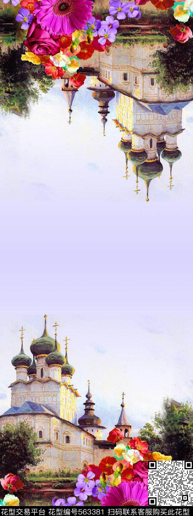 建筑花卉双边定位数码印花华亿平台下载（图片编号: 563381） - 瓦栏（Walan）