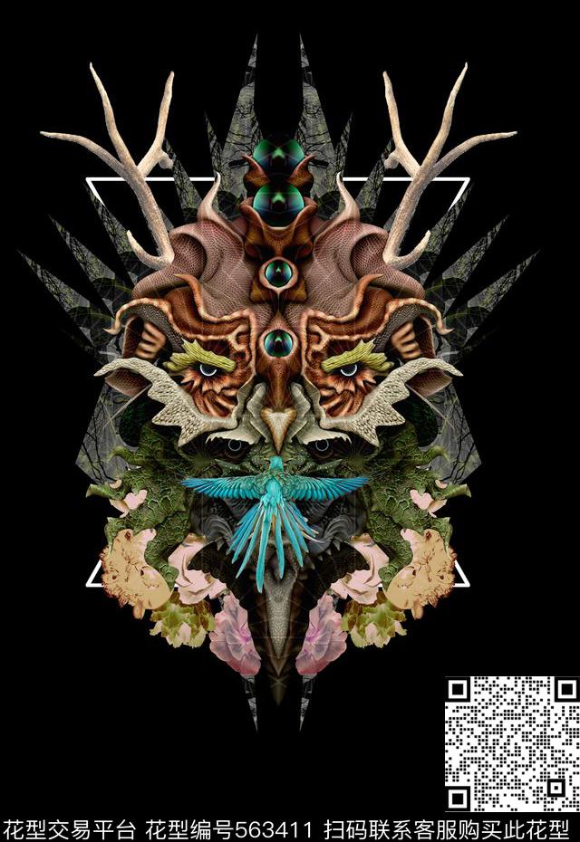 潮流前卫个性抽象男装数码印花数码印花华亿平台下载（图片编号: 563411） - 瓦栏（Walan）