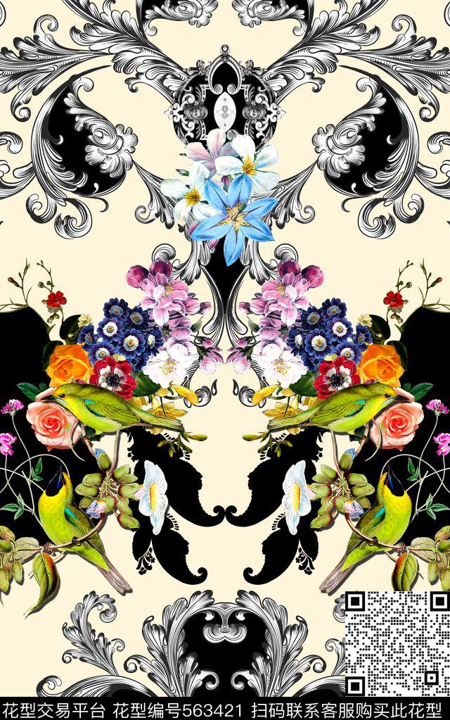 欧式复古卷草数码印花华亿平台下载（图片编号: 563421） - 瓦栏（Walan）