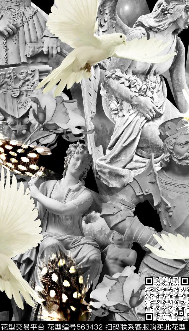 趣味潮流时尚石膏雕像数码印花华亿平台下载（图片编号: 563432） - 瓦栏（Walan）