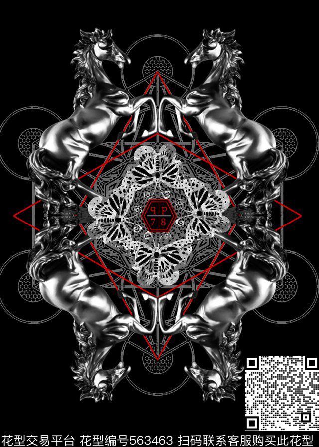 pp风格金属马男装衬衫图案数码印花华亿平台下载（图片编号: 563463） - 瓦栏（Walan）