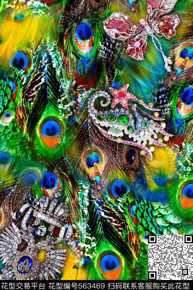 面具时尚羽毛数码印花华亿平台下载（图片编号: 563469） - 瓦栏（Walan）