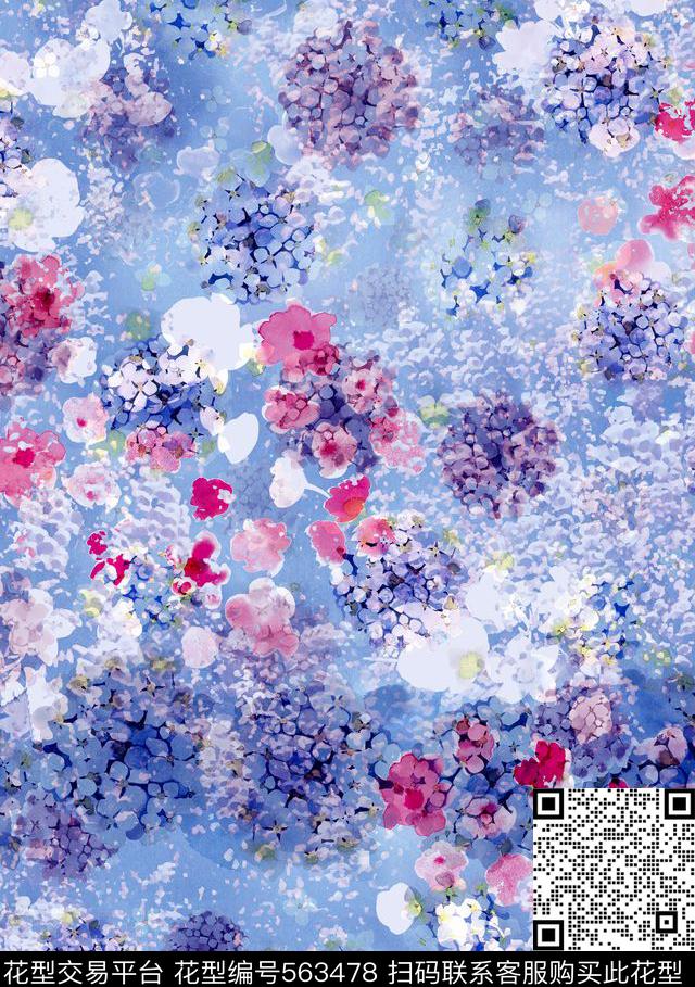 时尚薰衣草手绘花卉数码印花华亿平台下载（图片编号: 563478） - 瓦栏（Walan）