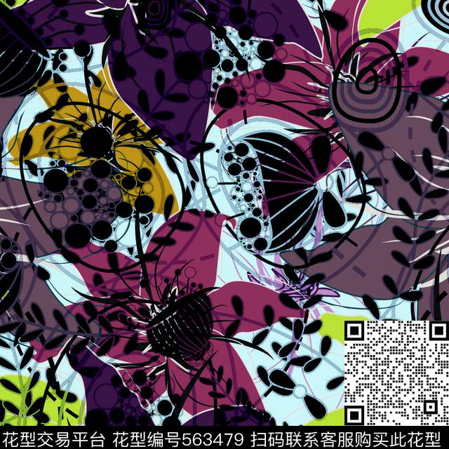 传统花卉线条时尚传统印花华亿平台下载（图片编号: 563479） - 瓦栏（Walan）