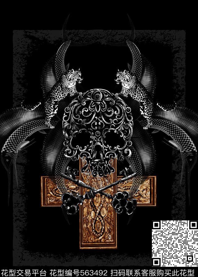 复古男装图案骷髅头男装衬衫图案数码印花华亿平台下载（图片编号: 563492） - 瓦栏（Walan）