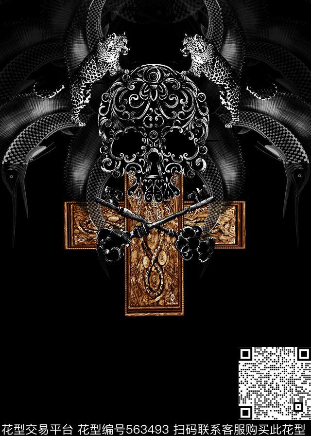 复古男装图案骷髅头男装衬衫图案数码印花华亿平台下载（图片编号: 563493） - 瓦栏（Walan）