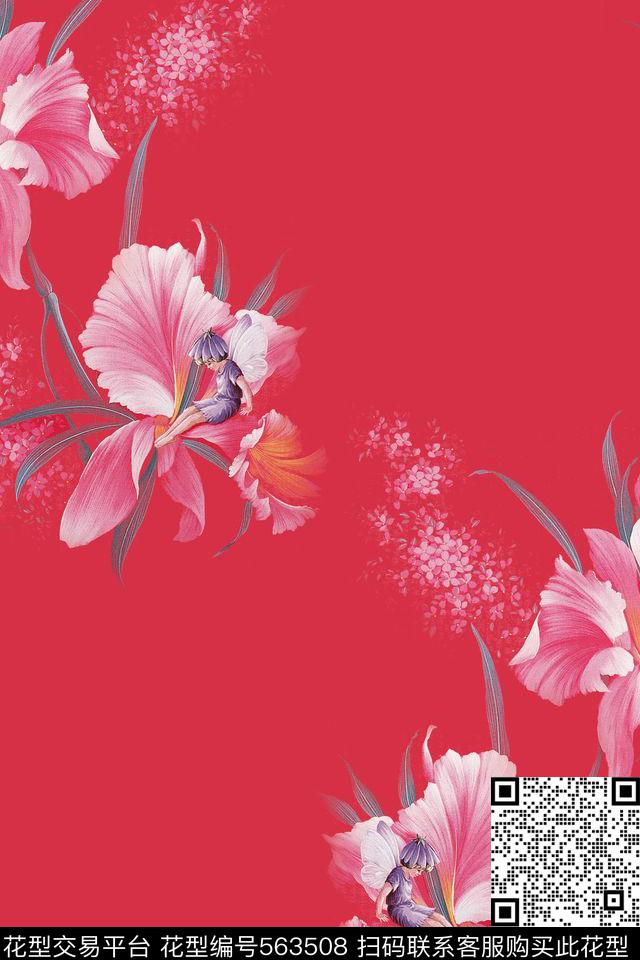 兰花花卉组合时尚清新数码印花华亿平台下载（图片编号: 563508） - 瓦栏（Walan）