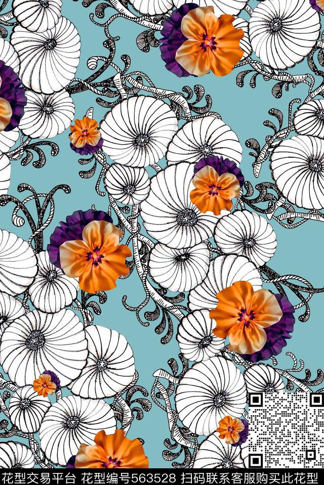 花卉花朵假花数码印花华亿平台下载（图片编号: 563528） - 瓦栏（Walan）
