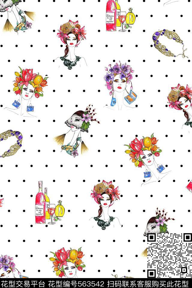 休闲圆点几何时装头像数码印花华亿平台下载（图片编号: 563542） - 瓦栏（Walan）