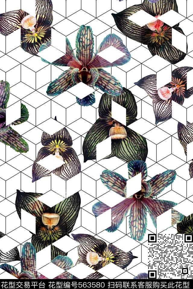 几何花卉羽希--前卫几何数码印花华亿平台下载（图片编号: 563580） - 瓦栏（Walan）