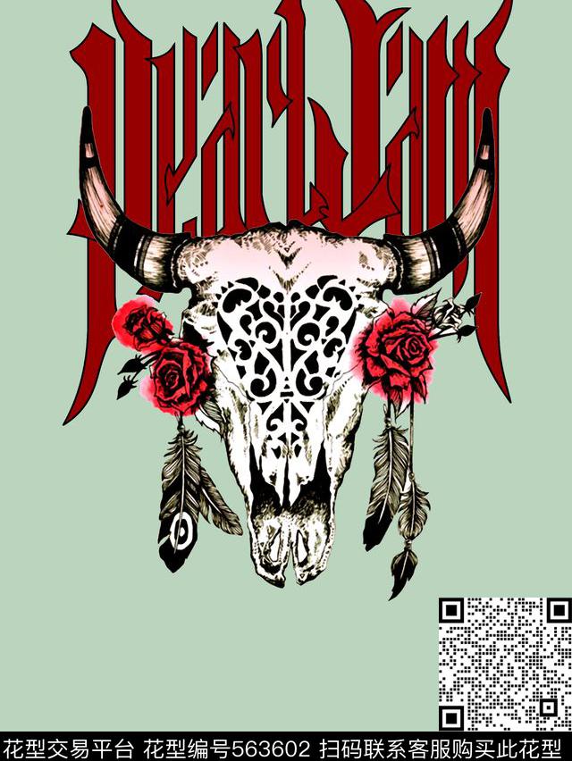 欧美大牌风格骨头大牌风格数码印花华亿平台下载（图片编号: 563602） - 瓦栏（Walan）