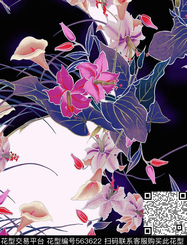 1/2跳接百合典雅传统印花华亿平台下载（图片编号: 563622） - 瓦栏（Walan）