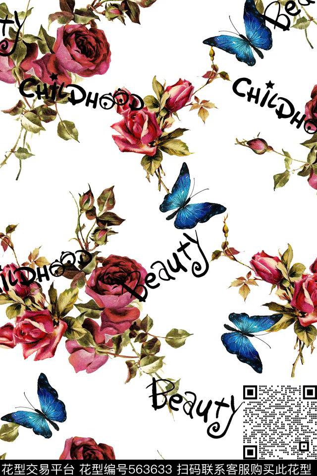 时尚休闲蝴蝶字母玫瑰大牌数码印花华亿平台下载（图片编号: 563633） - 瓦栏（Walan）