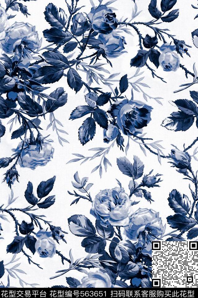 男装复古花卉数码印花华亿平台下载（图片编号: 563651） - 瓦栏（Walan）