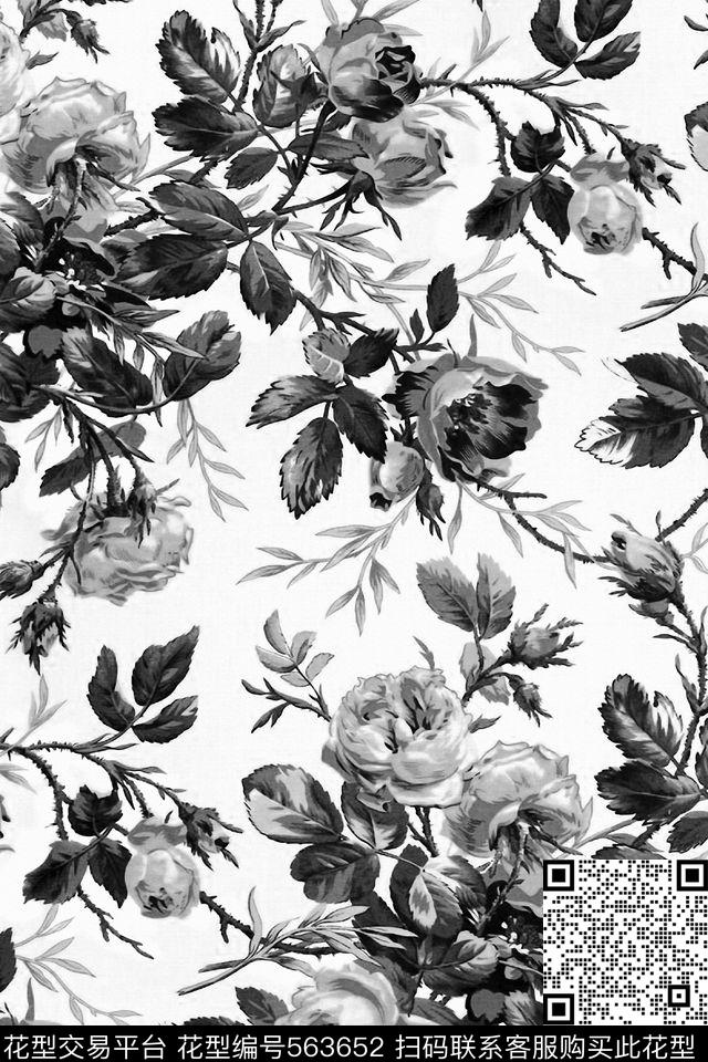 男装复古花卉数码印花华亿平台下载（图片编号: 563652） - 瓦栏（Walan）