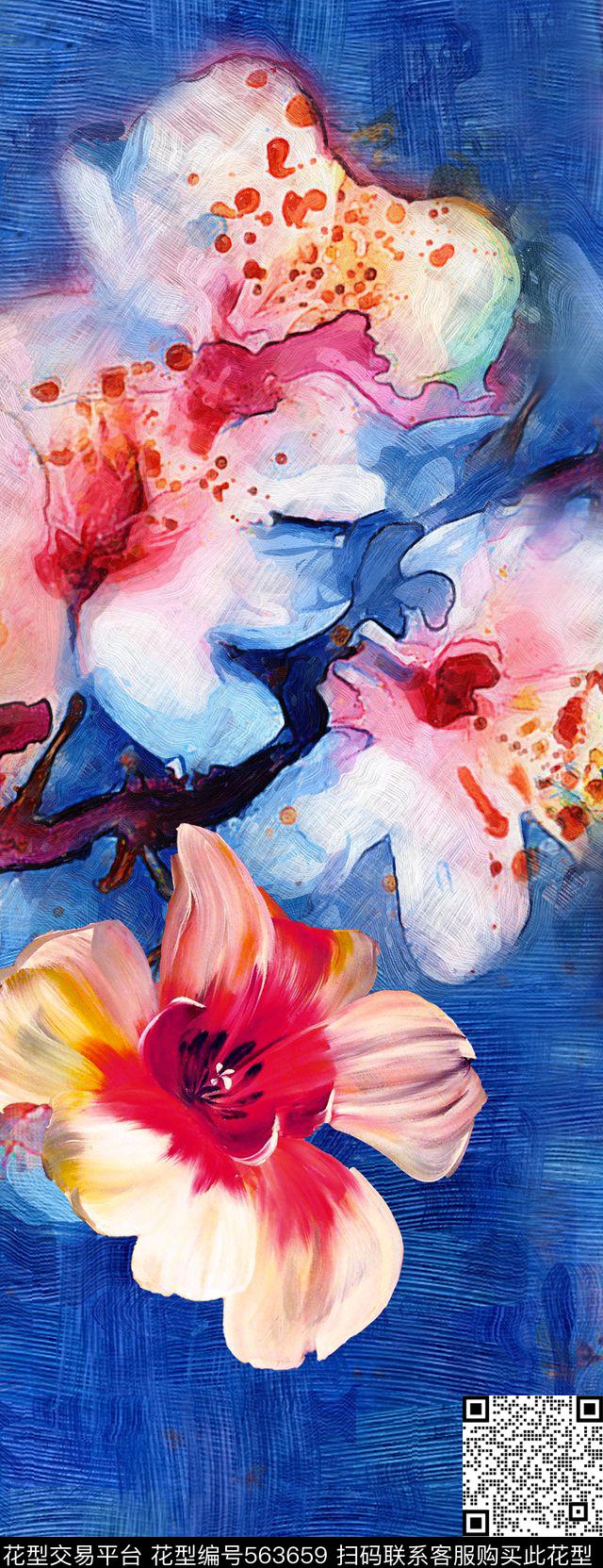 大花油画中间定位数码印花华亿平台下载（图片编号: 563659） - 瓦栏（Walan）