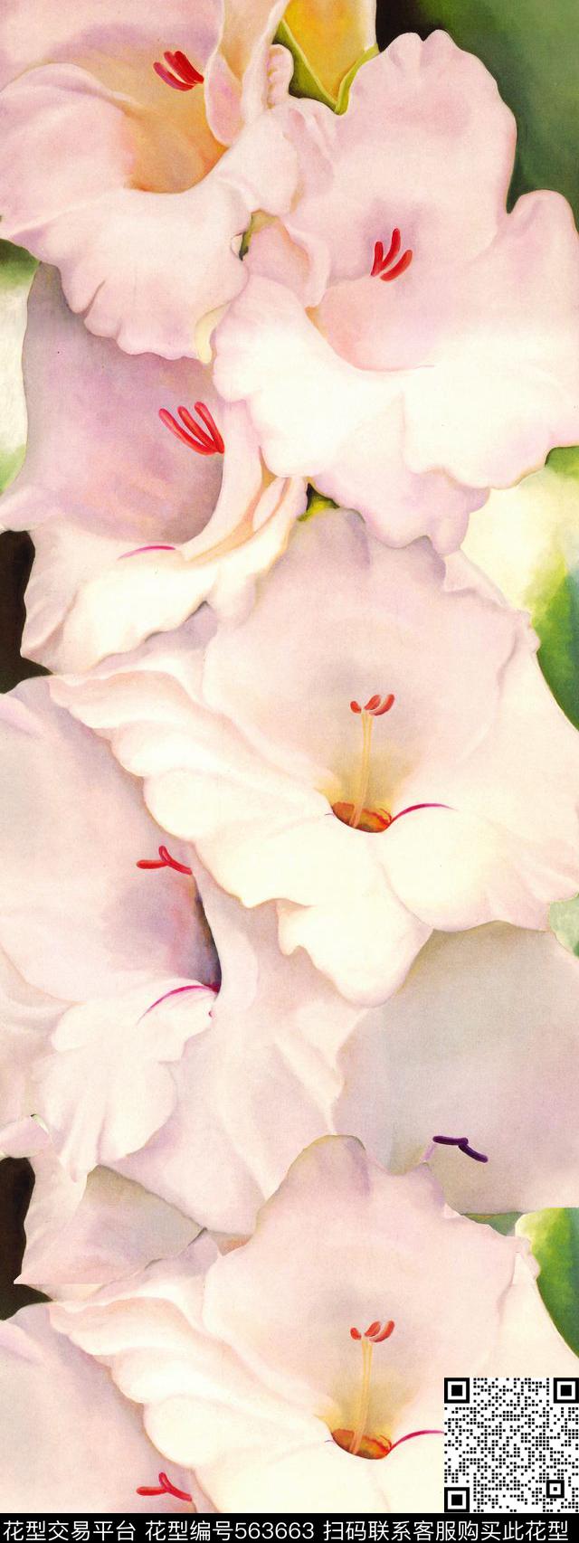 中间定位大花手绘油画数码印花华亿平台下载（图片编号: 563663） - 瓦栏（Walan）