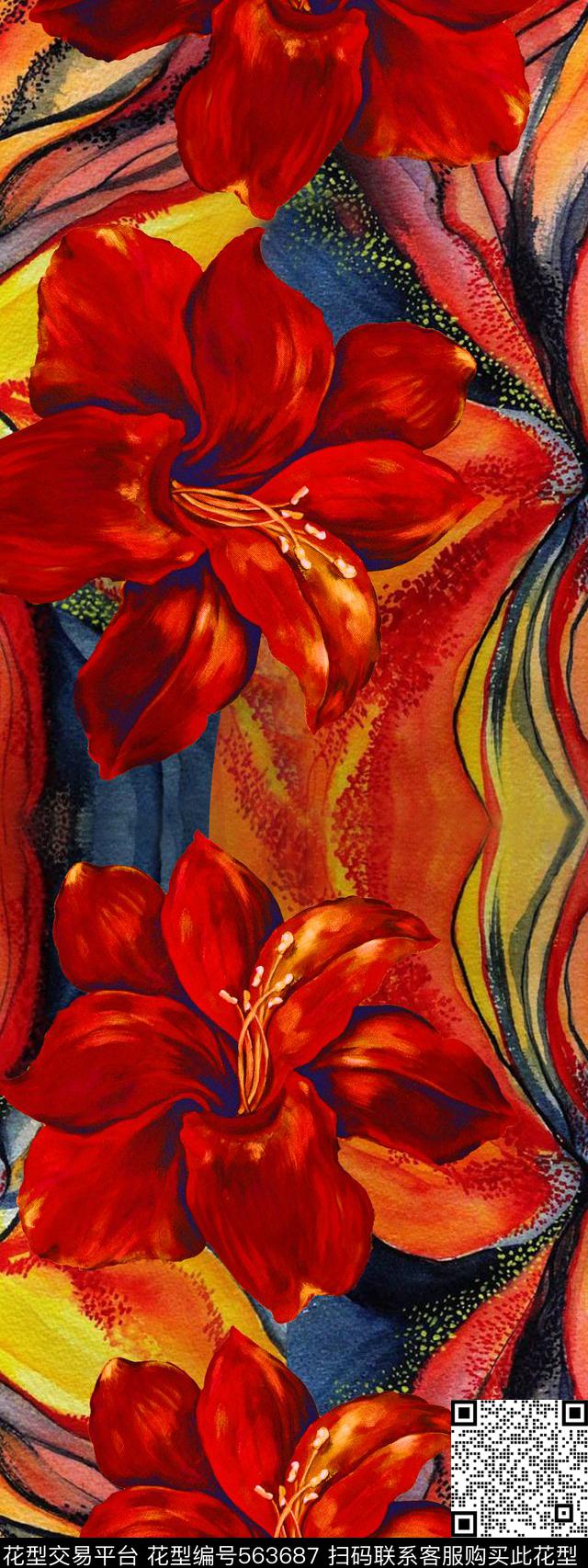 中间定位油画抽象数码印花华亿平台下载（图片编号: 563687） - 瓦栏（Walan）