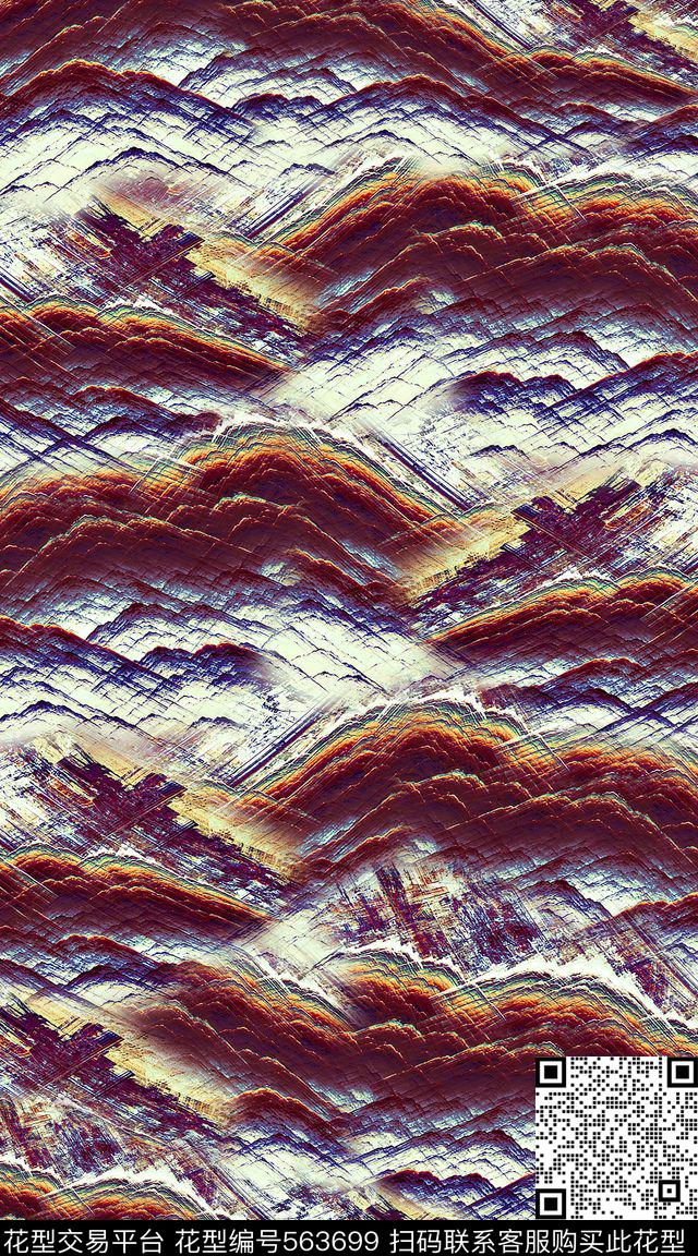 笔触层次抽象数码印花华亿平台下载（图片编号: 563699） - 瓦栏（Walan）