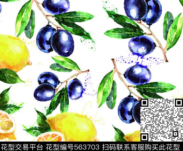 水果系列柠檬葡萄数码印花华亿平台下载（图片编号: 563703） - 瓦栏（Walan）