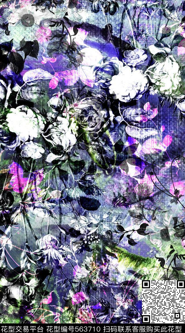 抽象油画花卉渐变肌理色彩满版数码印花服装数码印花华亿平台下载（图片编号: 563710） - 瓦栏（Walan）