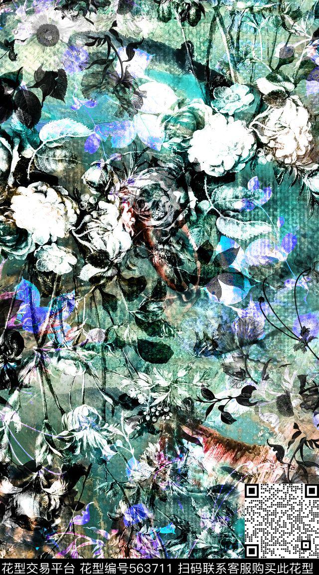 抽象油画花卉渐变肌理色彩满版数码印花服装数码印花华亿平台下载（图片编号: 563711） - 瓦栏（Walan）