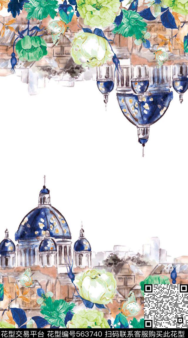 城堡定位花卉宫廷数码印花华亿平台下载（图片编号: 563740） - 瓦栏（Walan）