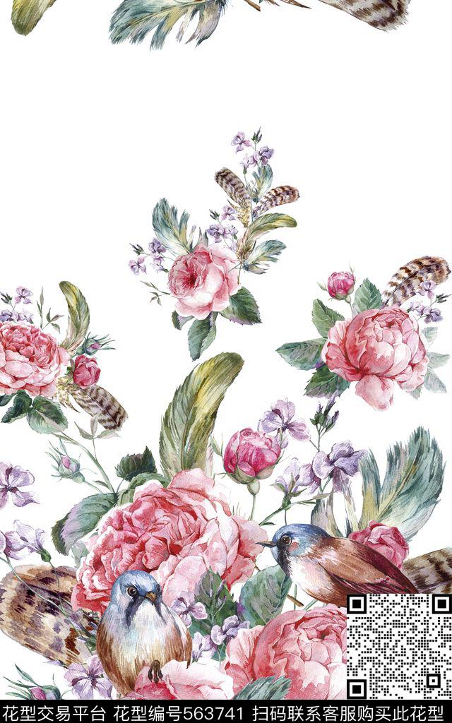 定位花卉富贵牡丹花鸟数码印花华亿平台下载（图片编号: 563741） - 瓦栏（Walan）