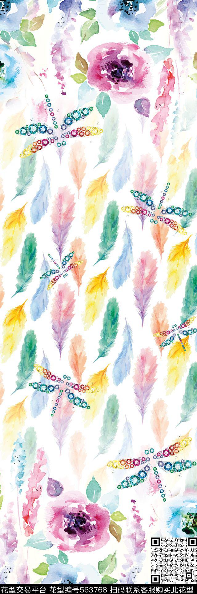 双边定位花卉羽毛数码印花华亿平台下载（图片编号: 563768） - 瓦栏（Walan）